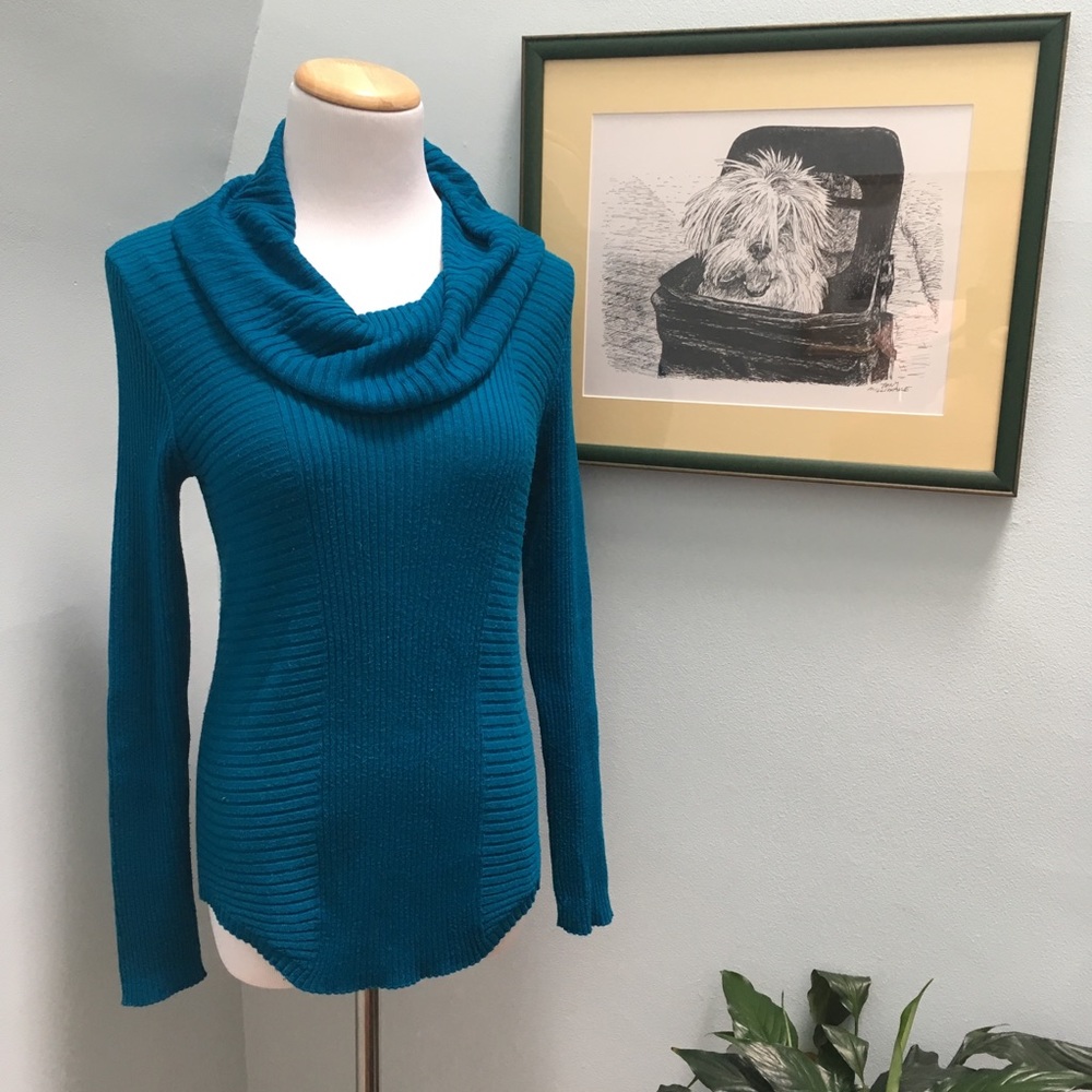 New Directions Blue Cowl Neck Sweater
